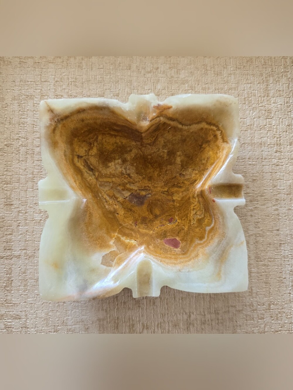 Vintage hand-carved marble onyx ashtray